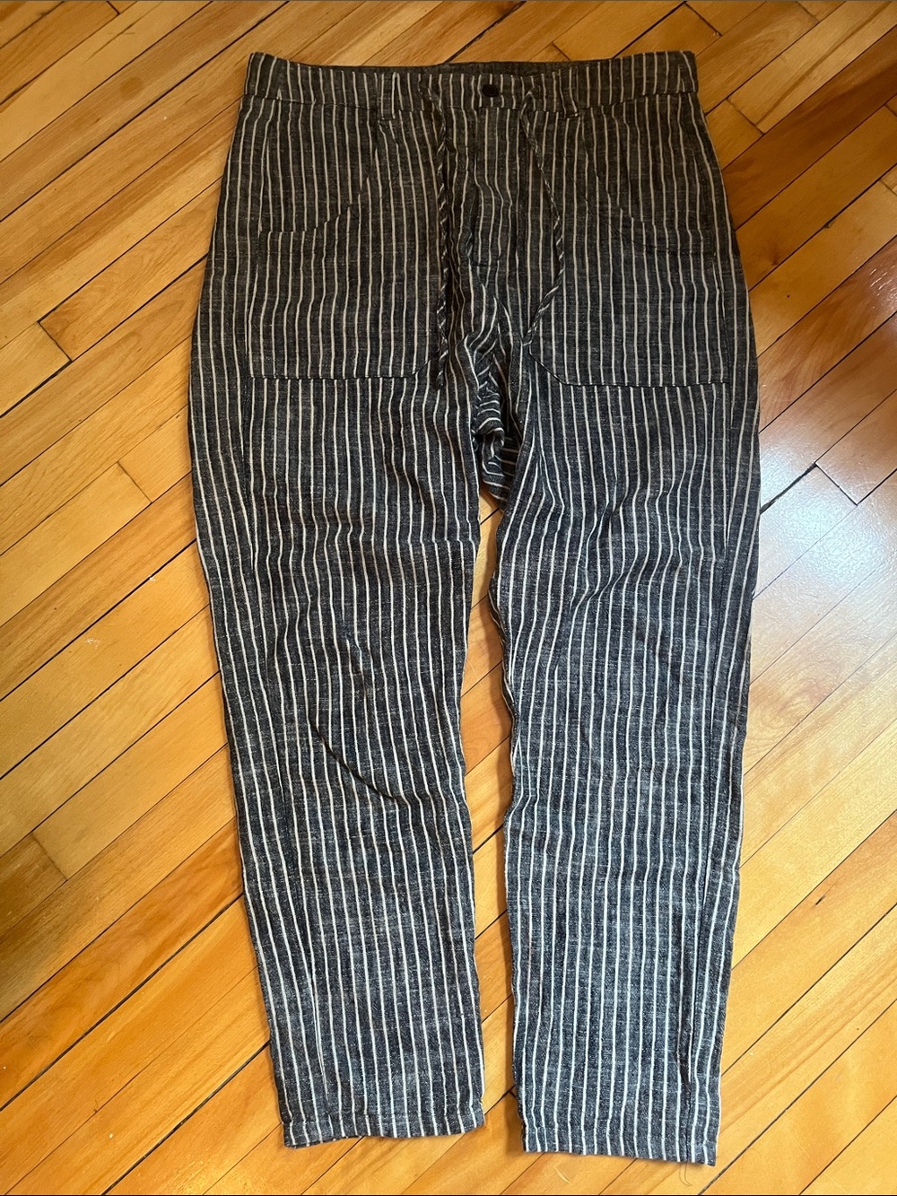 Zara Black Stripe Casual Drawstring Linen Blend Pants